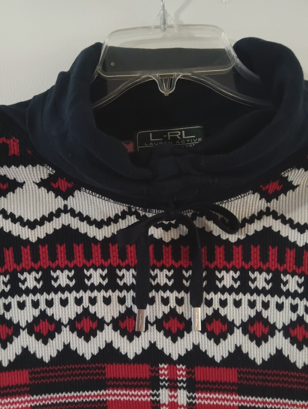 L-RL Lauren Active Knit Fair Isle Pattern Size PM in Black, Red, White NWOT